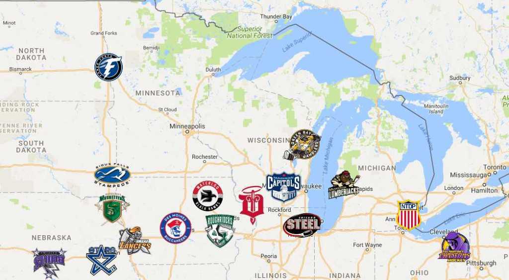 USHL Map | Teams - Sport League Maps : Maps of Sports Leagues
