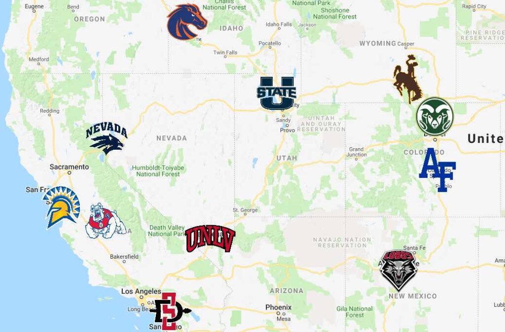 Mwc Map Mountain West Map Conference | Teams | Logos